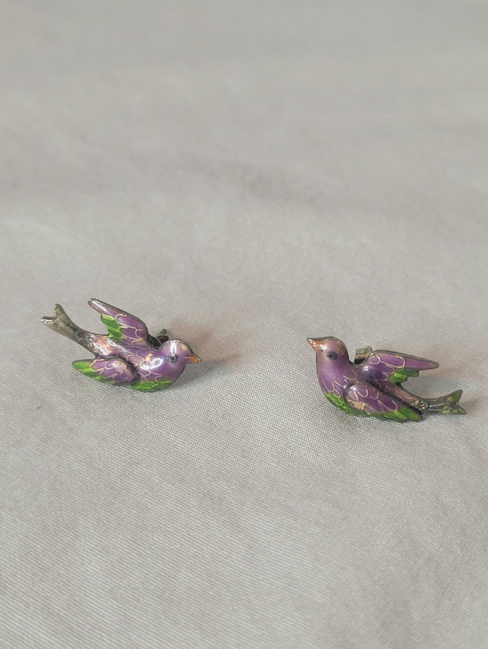 Vintage Purple & Green Bird Earrings